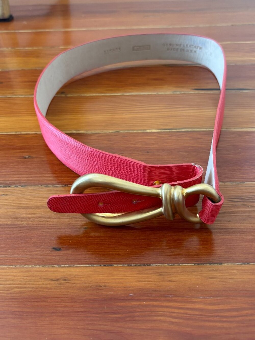 Carlisle 100% Leather Made in the USA Red Belt with Gold Tone Knot Buckle